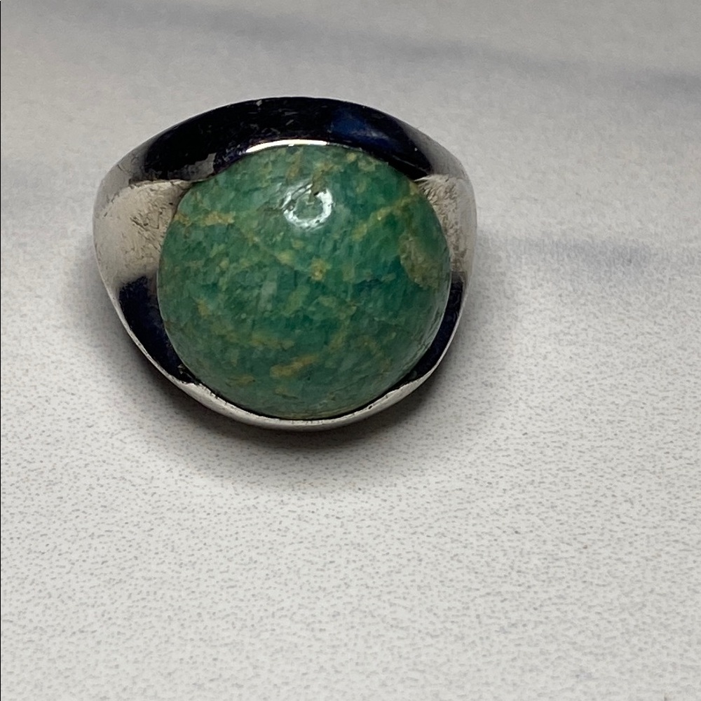 Sterling Silver and Amazonite‎ Stone Ring Size 6.5 Squared Anti-Spin Band